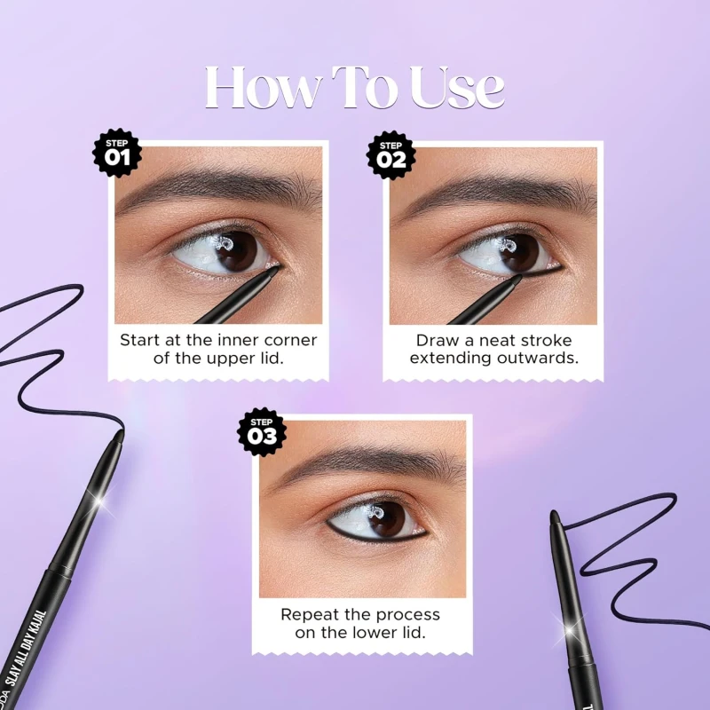 Hilary Rhoda Slay All Day Kajal | Long-Lasting & Waterproof | Smudge-Proof & Transfer-Proof | Deep Black Matte Finish | Intense Pigment | Retractable Kajal Pencil for Eyes | 0.35g thumbnail 6